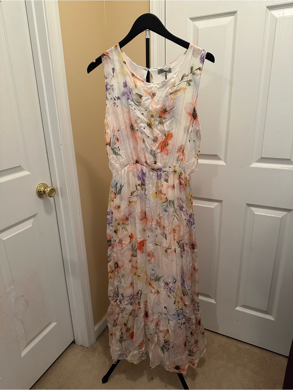 Lara G. Floral Sleeveless White Maxi Dress with Pastel Blooms